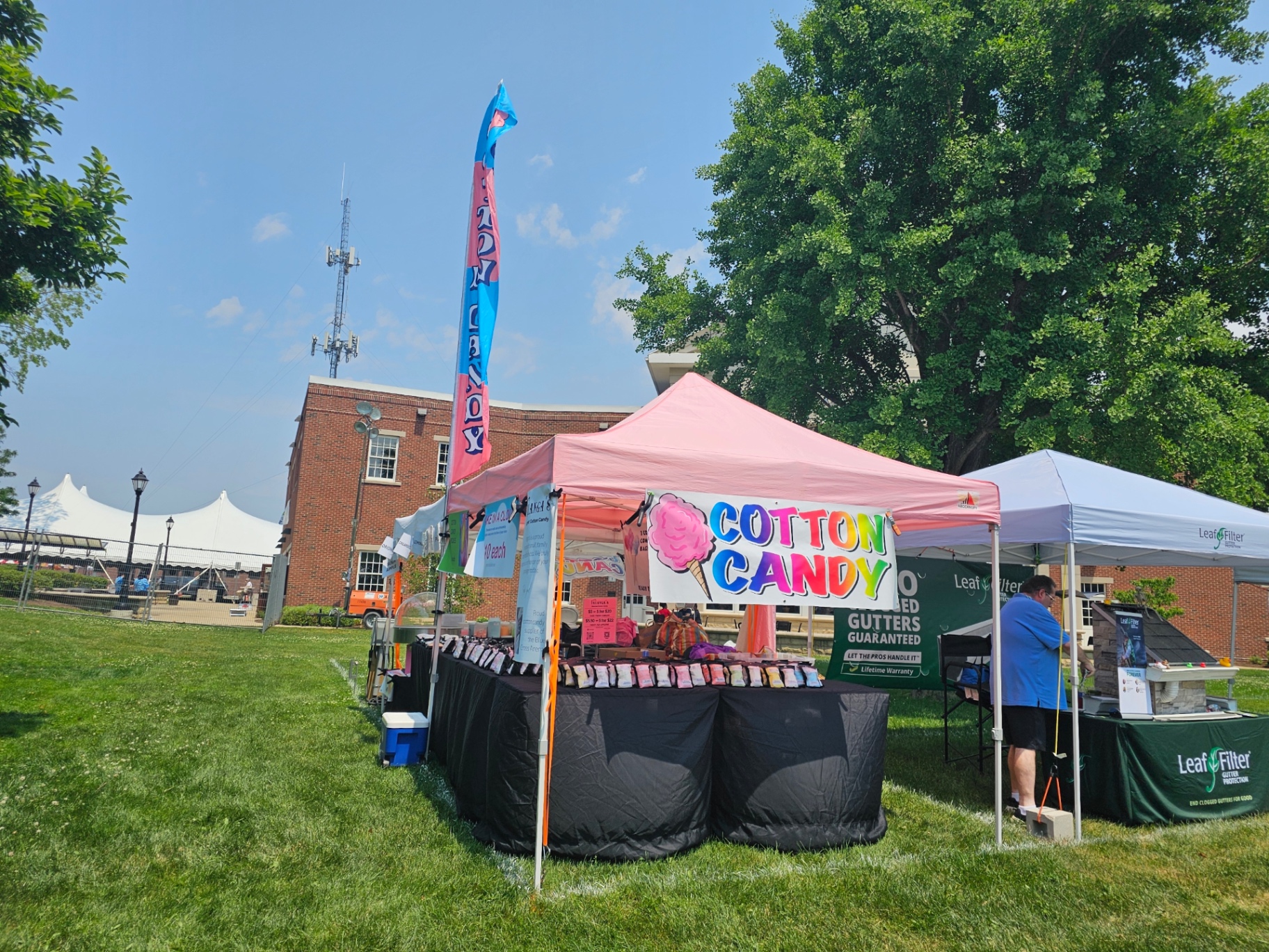 Pink Falanga's tent at a summer outdoor festival in Rochester